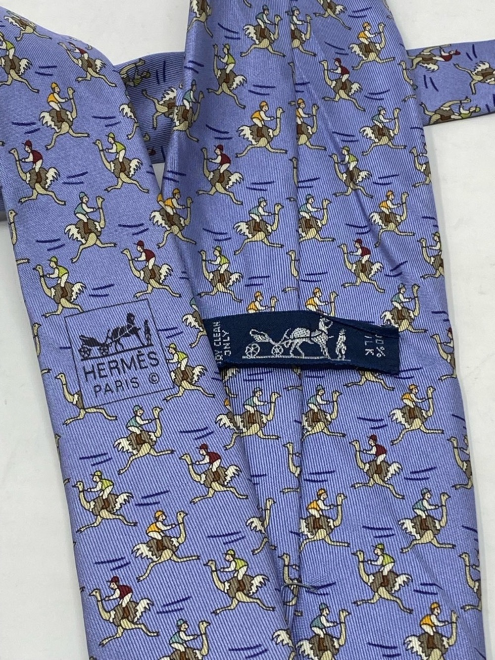 Hermes Mens Silk Tie Ostrich Rider Blue 7987 EA - Picture 4 of 11